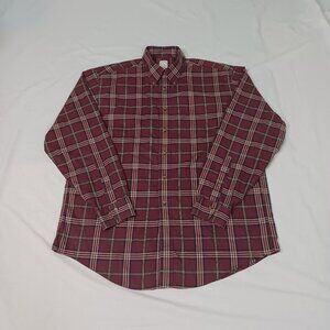 Brooks Brothers Shirt Mens Burgandy Size Large Plaid Long Sleeve Non-Iron